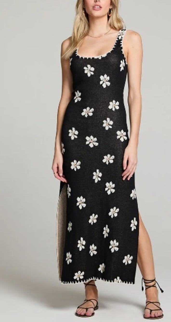 147 NWT Saltwater Luxe Enri Midi Dress | Block with White Flowers | Size Small